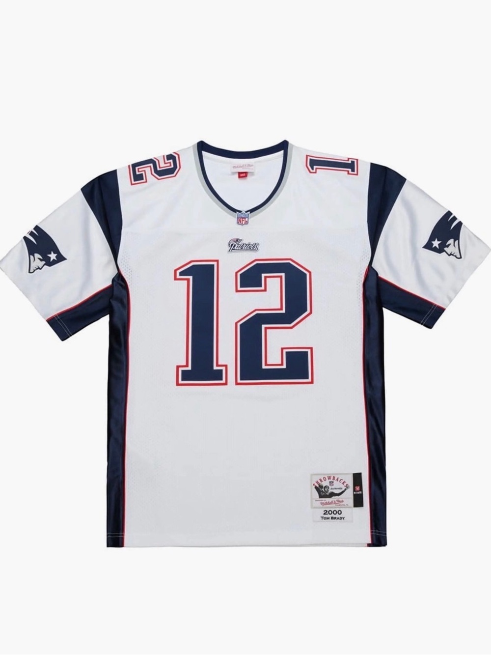 Mitchell & Ness White Navy Red #12 Football Jersey